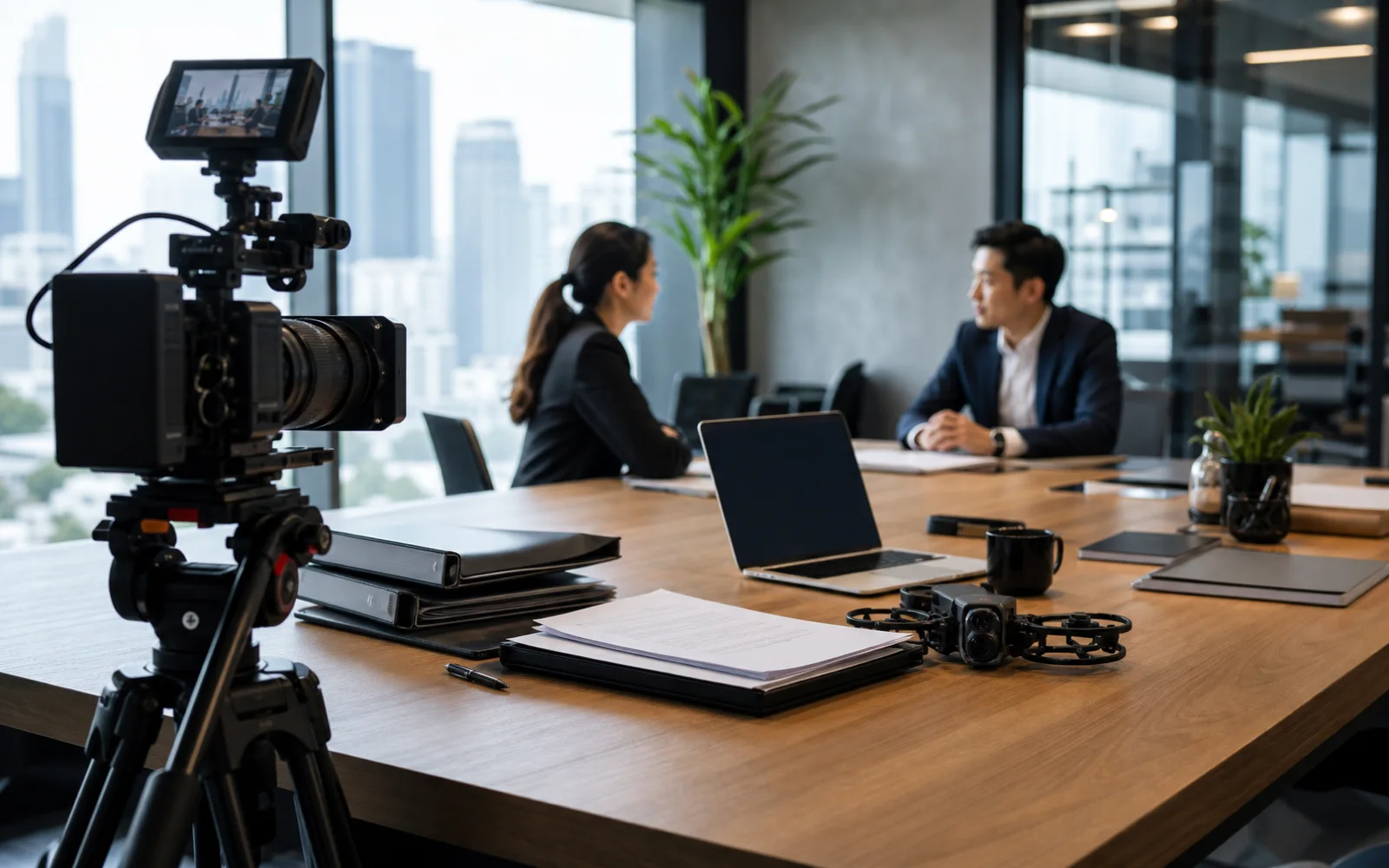Cinematic office brand film setup for a professional service company in Bangkok