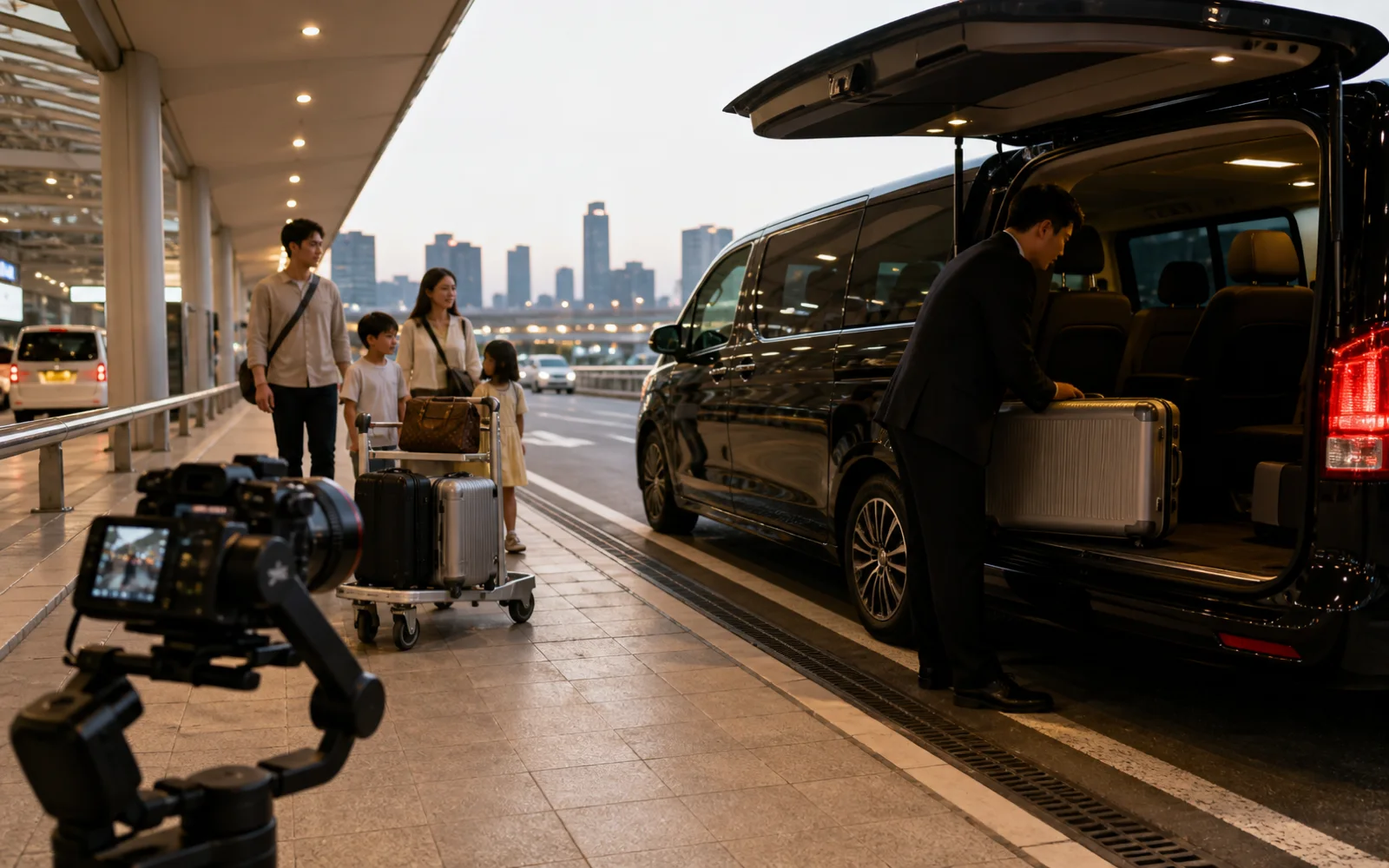 Premium Bangkok airport van chauffeur video shoot with luggage and city arrival route