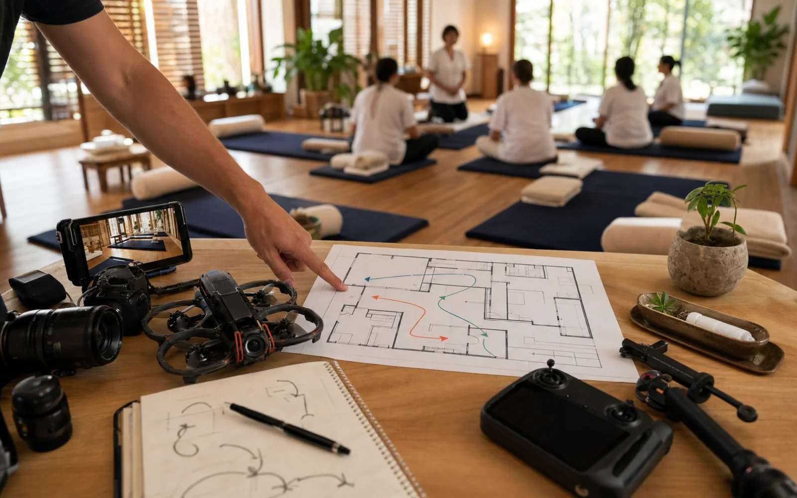 Video shooting plan for Thai massage training with camera equipment mats and shot route notes